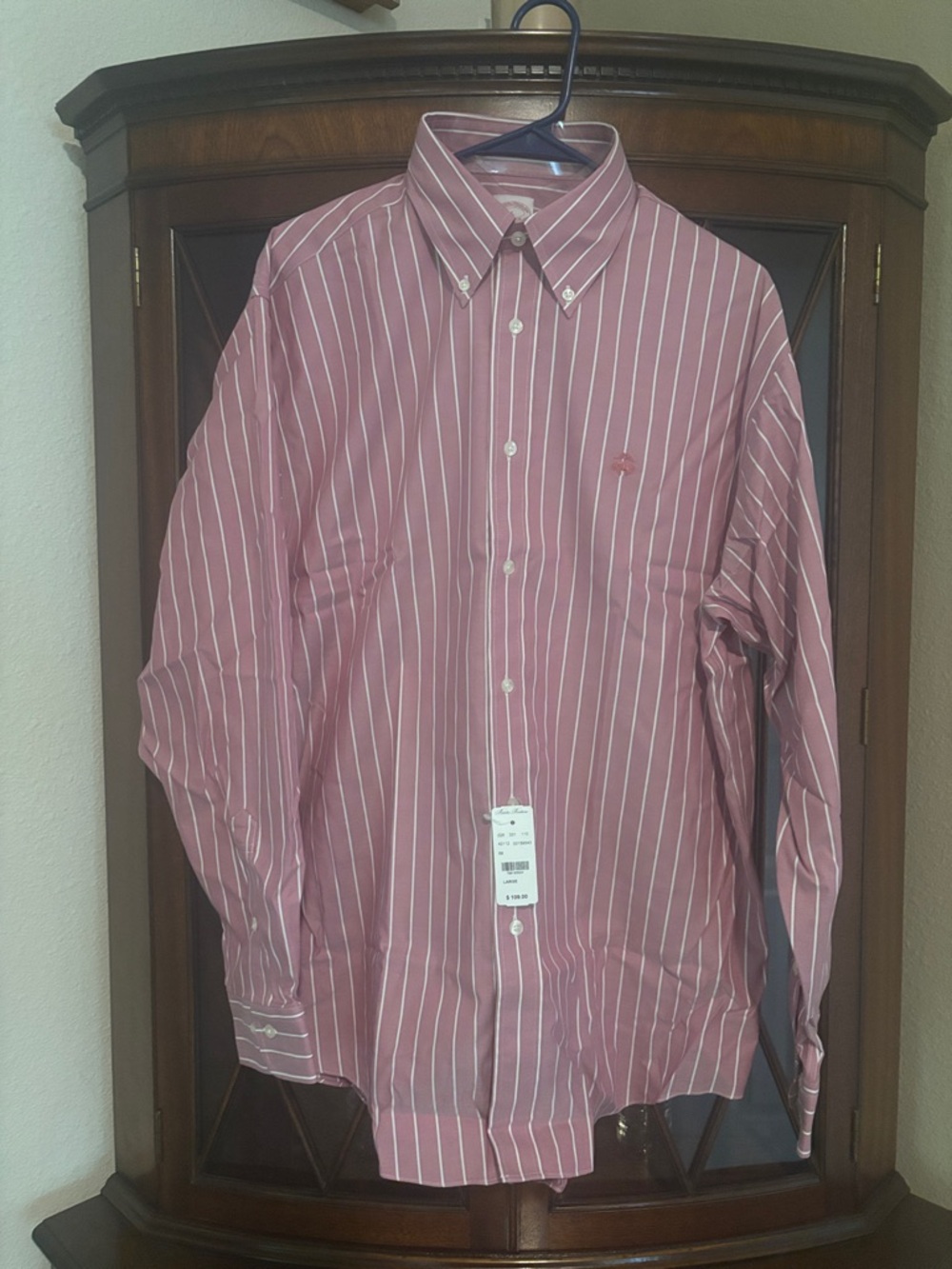 Brooks Brothers Pink and White Striped Button-Down Dress Shirt